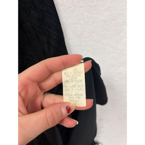 Vintage Harlow Size 14 Petite Black Fringe  80s/90s Sleeveless V-Neck - Picture 4 of 10